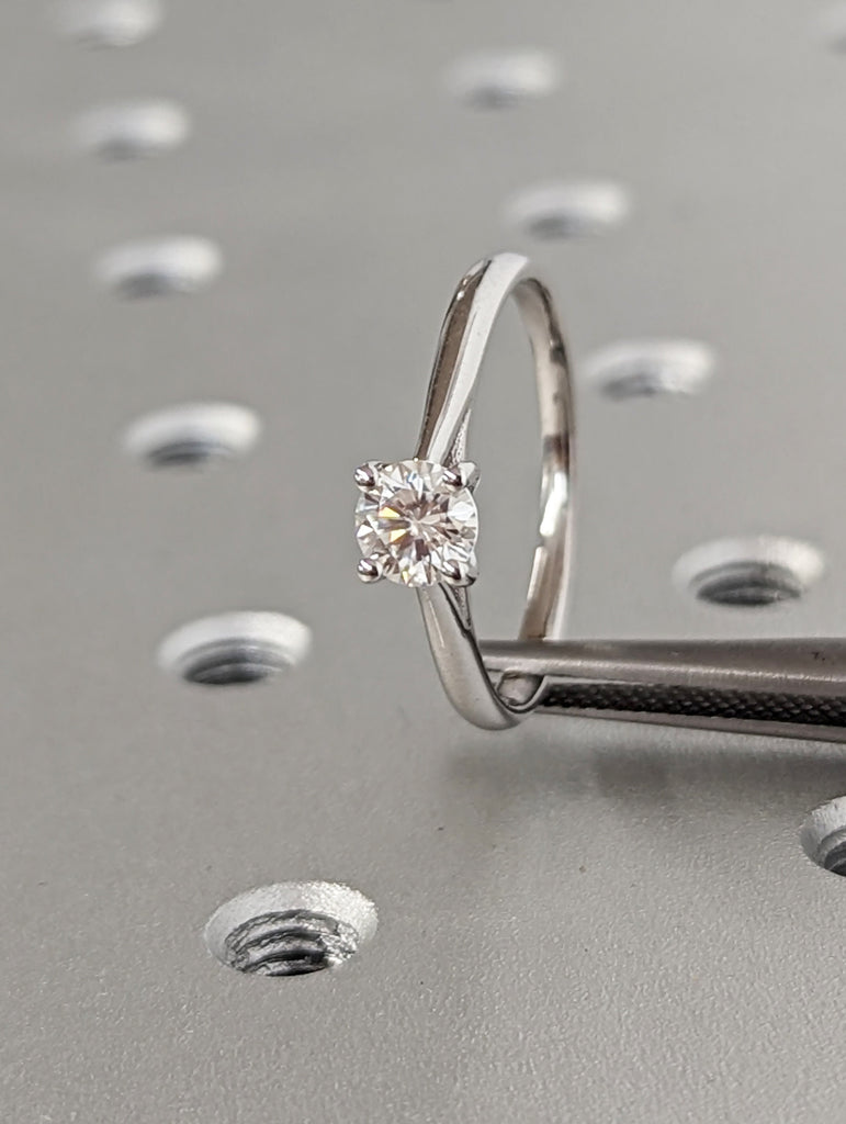 Timeless 4-Prong 0.5ct Round Moissanite Solitaire Engagement Ring in 14K White Gold | Diamond Proposal Rings | Elegant Handmade Promise Ring