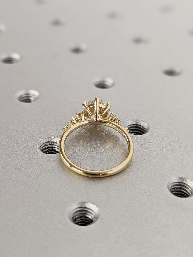 14K Yellow Gold Proposal Ring with 1.5ct Round Moissanite | Unique Snowdrift 6 prong Diamond Cluster Engagement Ring | Luxury Wedding Ring