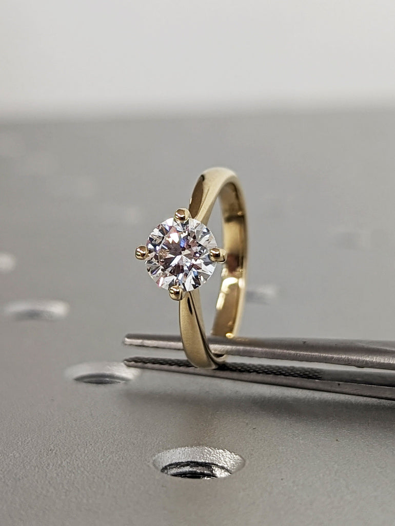 1cts Lab Diamond Round Engagement Ring, Round Lab Diamond and Solitaire Wedding Ring, Yellow Gold Lab Diamond Ring