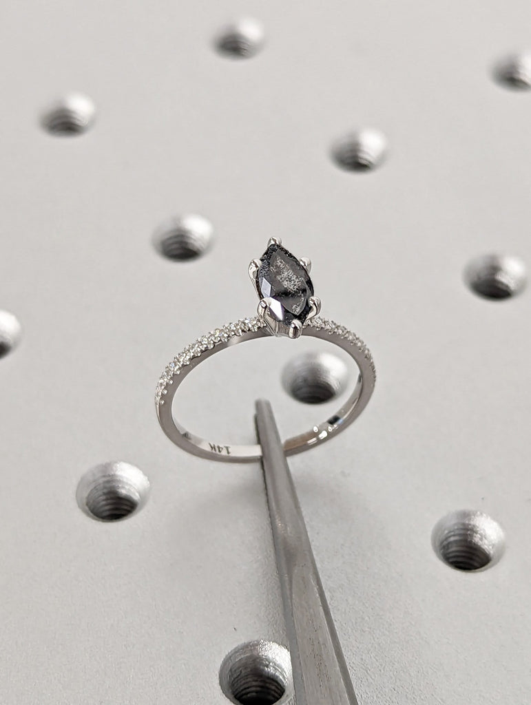 Vintage salt and pepper diamond engagement ring white gold engagement ring diamond eternity ring wedding Bridal Anniversary promise ring