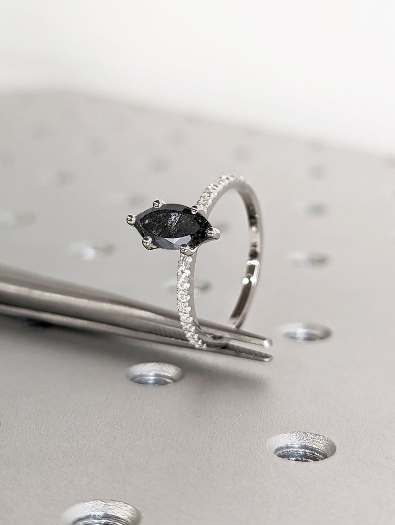 Vintage salt and pepper diamond engagement ring white gold engagement ring diamond eternity ring wedding Bridal Anniversary promise ring