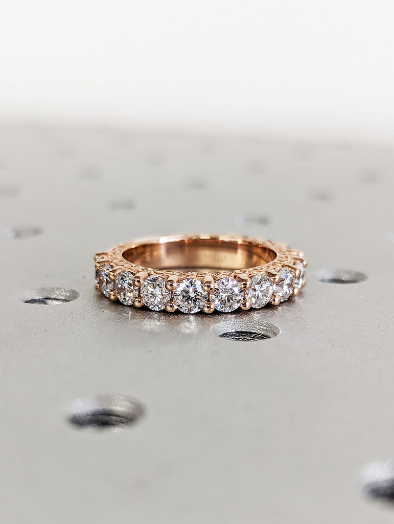 2.45 TCW round cut wedding band,half eternity band,14k rose gold moissanite wedding band,unique eternity ring,thick modern,stackable ring