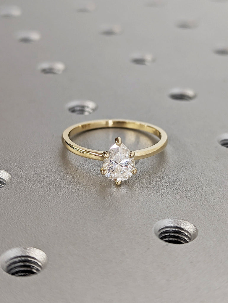 Pear Shaped Moissanite Engagement Ring, Teardrop Moissanite Ring, Yellow Gold Ring Rose Gold Simple Solitaire, Tear Drop Cut Pear Shape