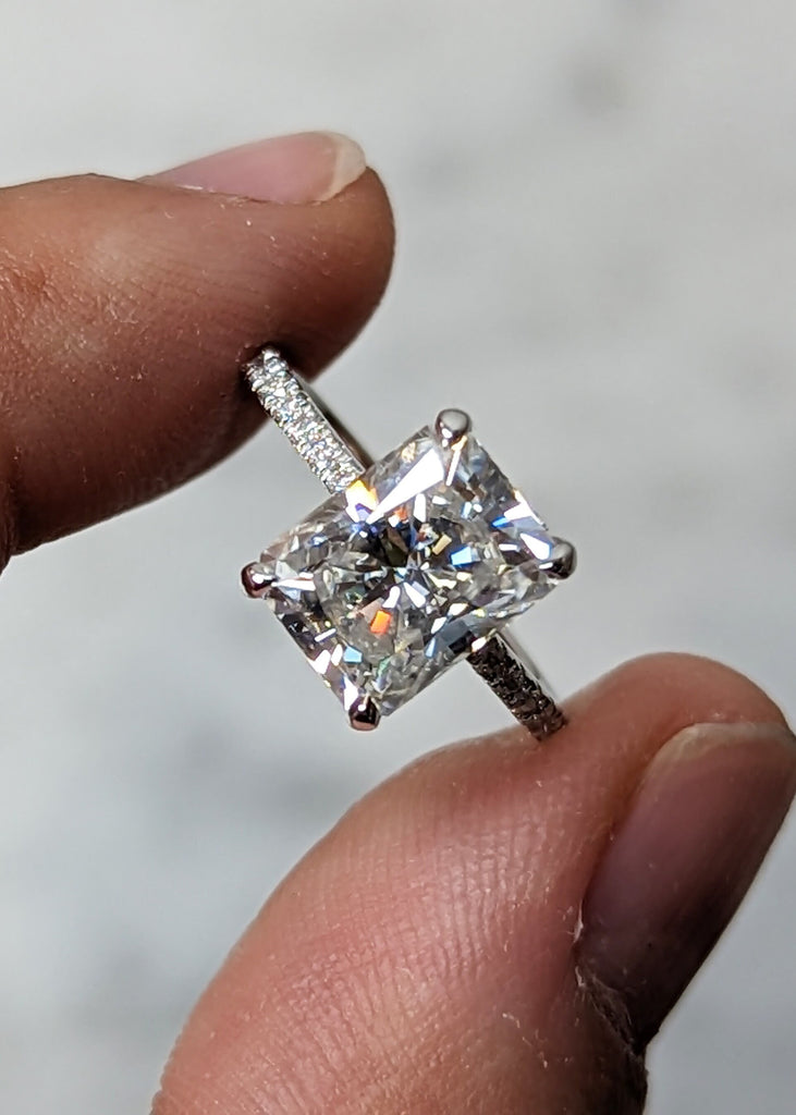 Elegant 2.5ct Radiant Cut Moissanite Hidden Halo Diamond Engagement Ring | 14K White Gold Proposal Ring | Solitaire Ring Wedding Jewelry