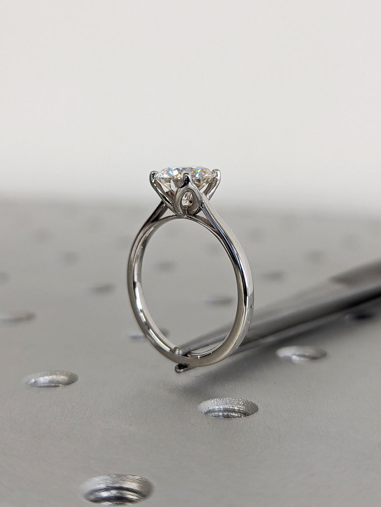 Round cut Moissanite Engagement Ring, 14K/18K Solid White Gold, vintage Unique tulip ring women, wedding Bridal ring, floral engagement ring