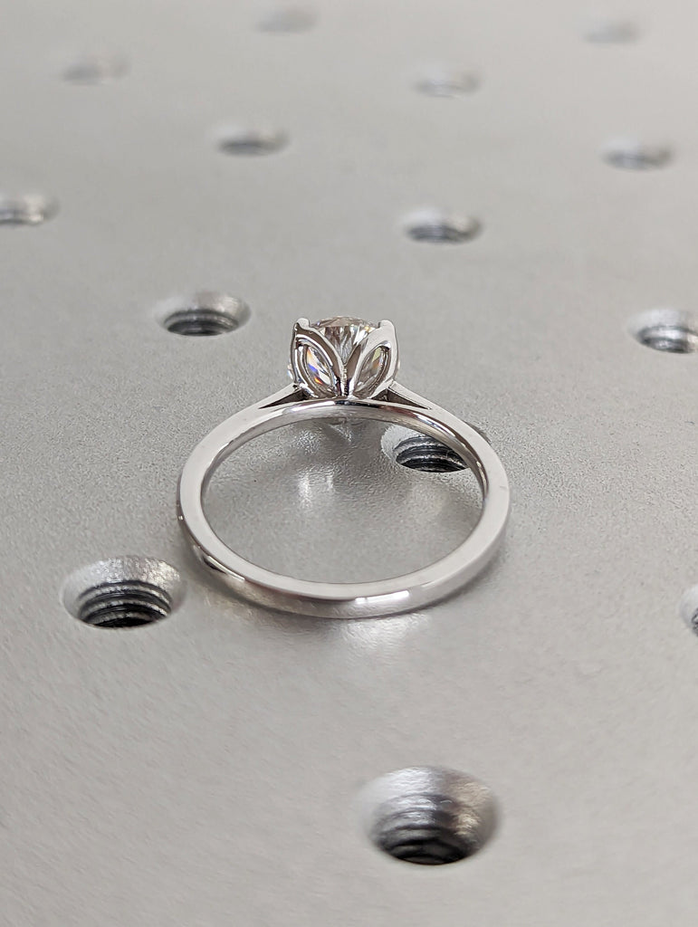 Tulip Ring Diamond Engagement Ring For Women 14K Solid White Gold Ring Round Engagement Ring Floral Ring Organic Flower Nature Inspired Ring