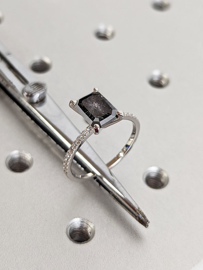 Vintage salt and pepper diamond engagement ring white gold engagement ring diamond eternity ring wedding Bridal Anniversary promise ring