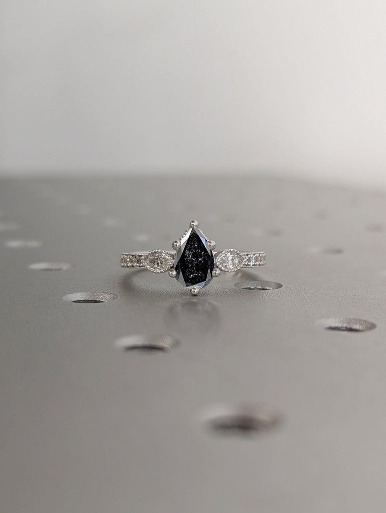 Pear Engagement ring Salt and Pepper diamond ring Gold ring Promise ring Diamond ring Diamond ring Solitaire ring Gift for her Hidden Halo