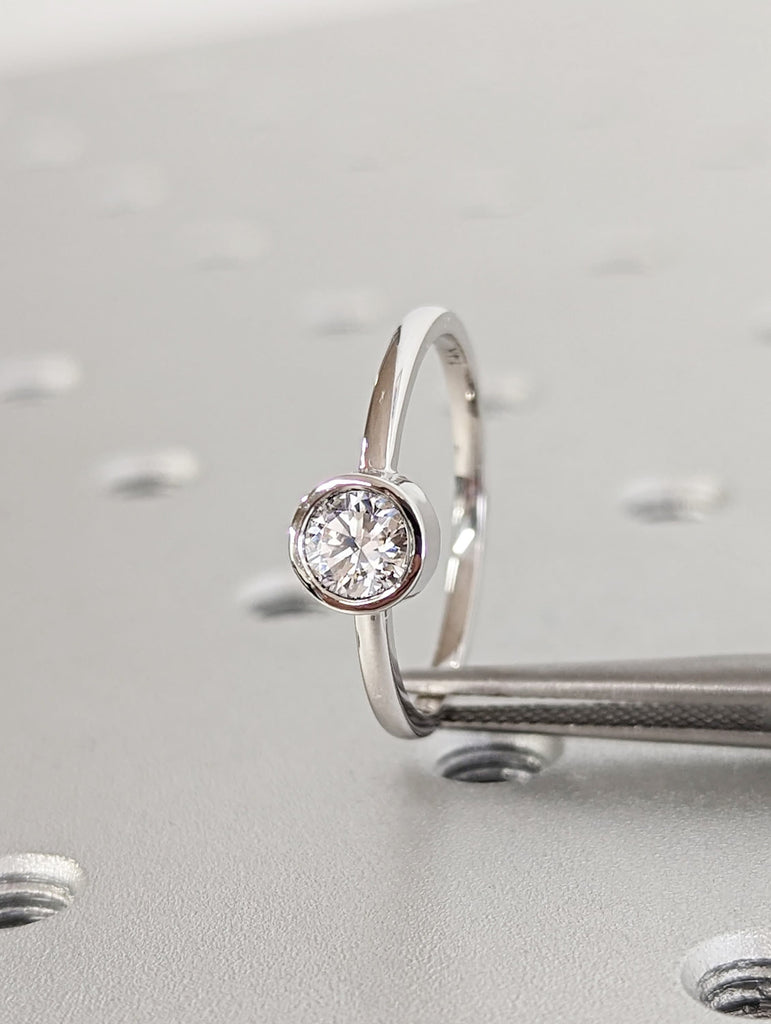 Round Moissanite Engagement Ring 0.5 Ct Moissanite Engagement Ring Round Cut Ring, Bezel Setting Solitaire Engagement Ring Anniversary Ring