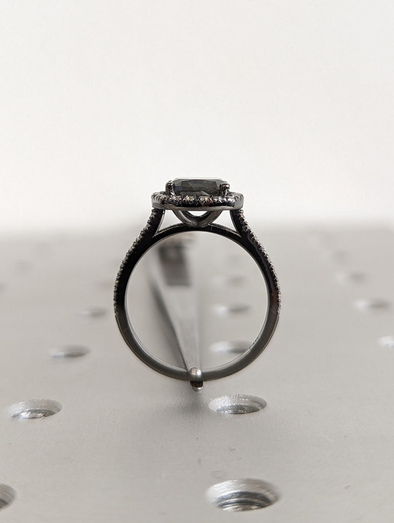 Unique Salt and Pepper Diamond 14K Black Gold Gothic Engagement Ring