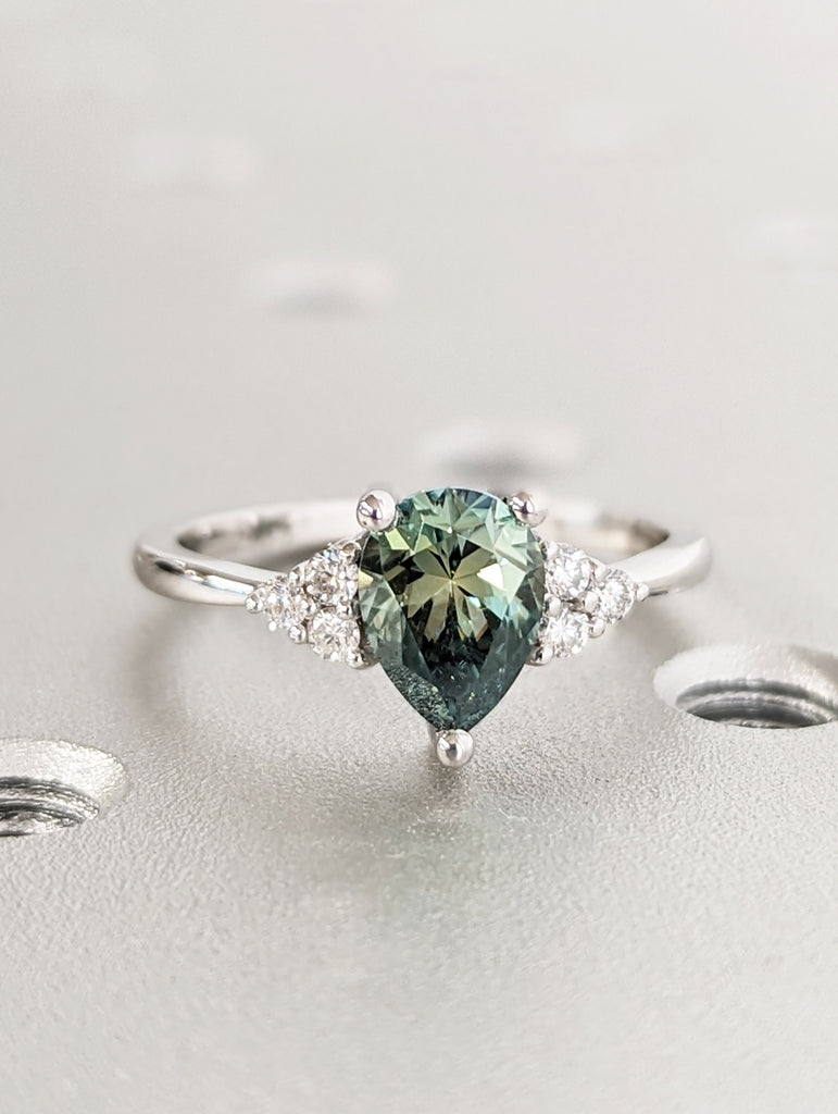 Pear Blue Moissanite Engagement Ring, Heavenly Wedding Ring, Cyan Blue Moissanite Ring, Ring for Women, Anniversary Gift Ring, Cluster Ring