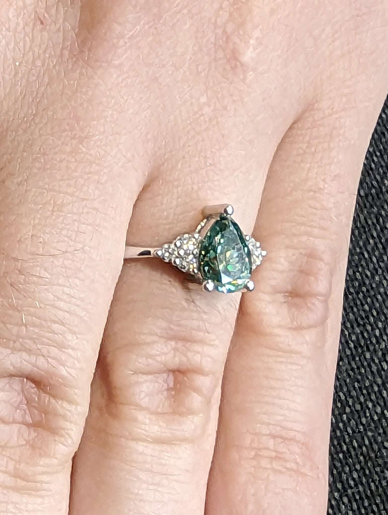 Pear Blue Moissanite Engagement Ring, Heavenly Wedding Ring, Cyan Blue Moissanite Ring, Ring for Women, Anniversary Gift Ring, Cluster Ring