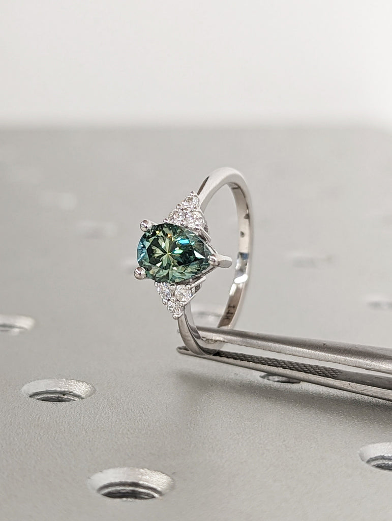 Pear Blue Moissanite Engagement Ring, Heavenly Wedding Ring, Cyan Blue Moissanite Ring, Ring for Women, Anniversary Gift Ring, Cluster Ring