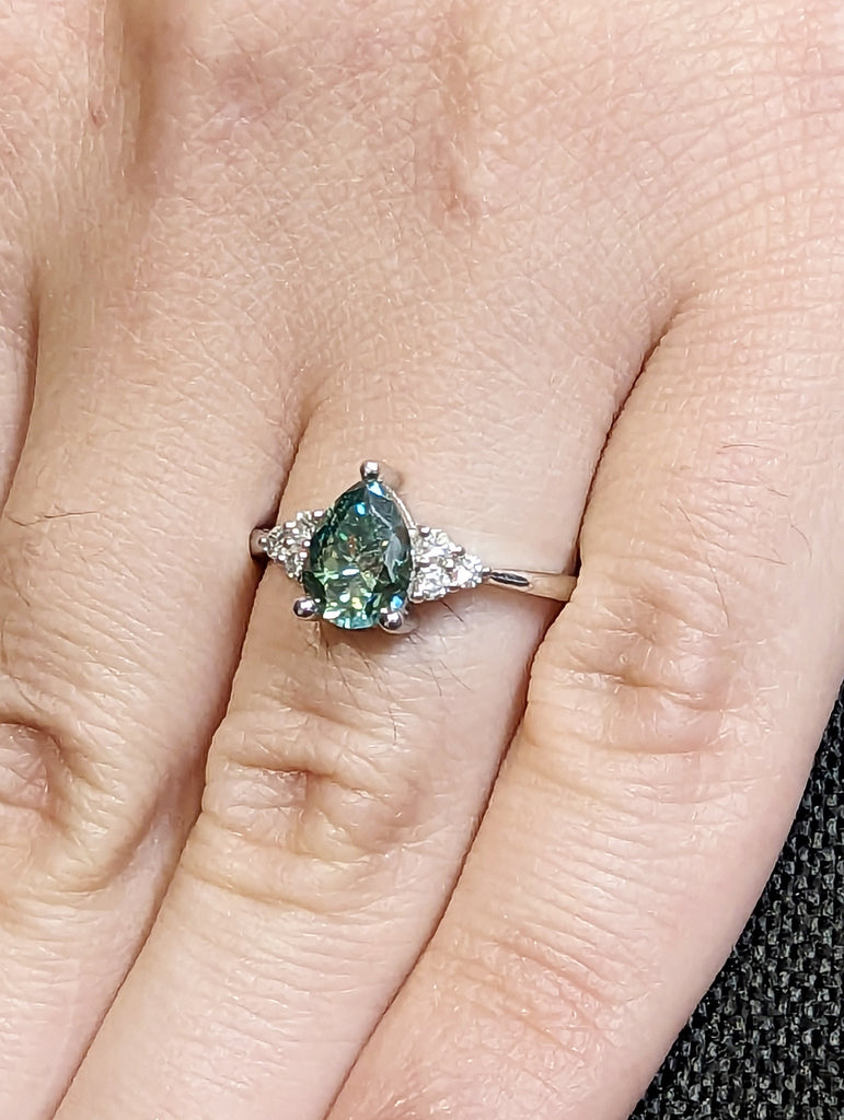 Pear Blue Moissanite Engagement Ring, Heavenly Wedding Ring, Cyan Blue Moissanite Ring, Ring for Women, Anniversary Gift Ring, Cluster Ring