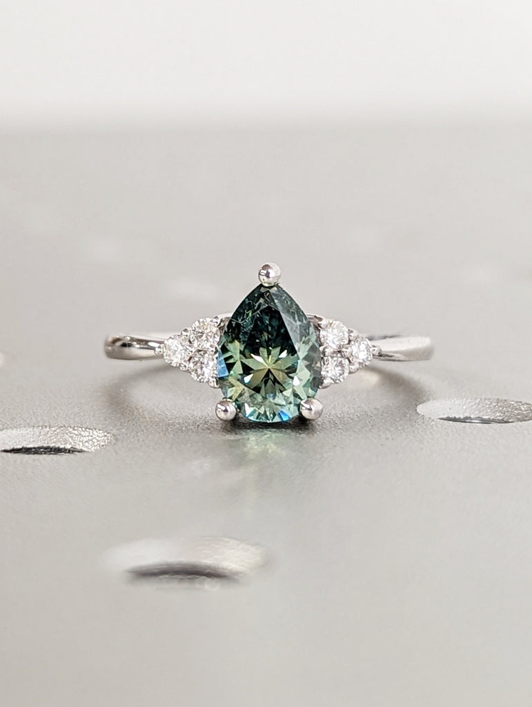 Pear Blue Moissanite Engagement Ring, Heavenly Wedding Ring, Cyan Blue Moissanite Ring, Ring for Women, Anniversary Gift Ring, Cluster Ring