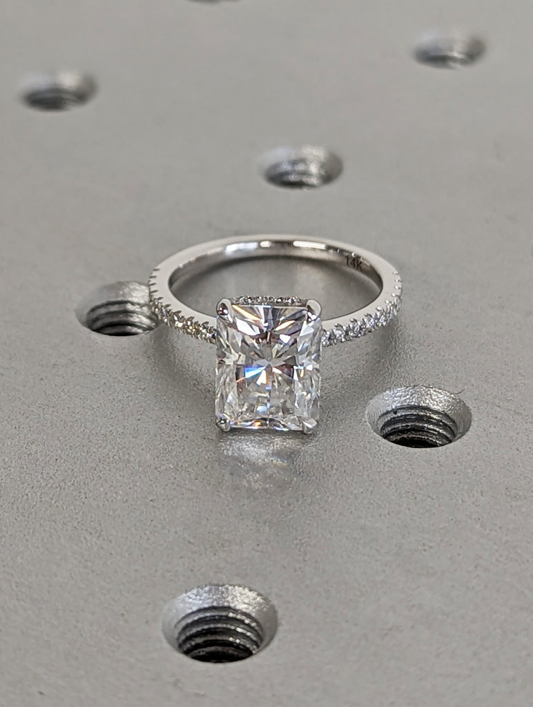 Classic 2.5ct Radiant Cut Lab Diamond Proposal Ring in 14K White Gold | Hidden Halo Diamond Engagement Ring | Solitaire Ring Bridal Jewelry