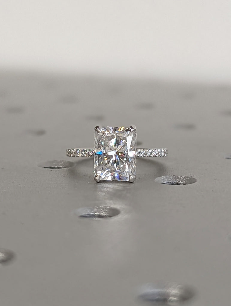 2.5ct Radiant Cut Lab Diamond Hidden Halo Diamond 14K White Gold Engagement Ring