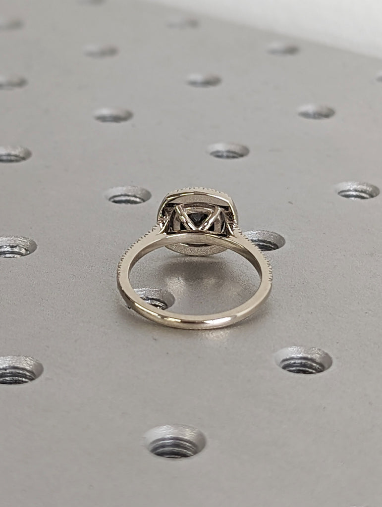 Timeless 2ct Cushion Cut Salt and Pepper Diamond Halo Proposal Ring | 14K White Gold Engagement Ring | Custom Elegant Gold Bridal Jewelry