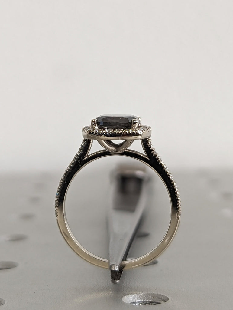 Timeless 2ct Cushion Cut Salt and Pepper Diamond Halo Proposal Ring | 14K White Gold Engagement Ring | Custom Elegant Gold Bridal Jewelry