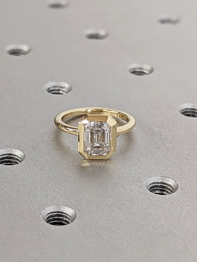 1.5ct Emerald Cut Moissanite Solitaire 14k Yellow Gold Proposal Ring
