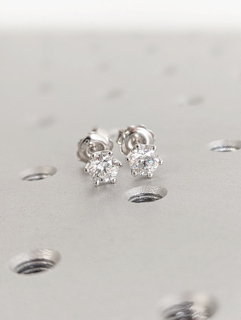 1 TCW Round Cut Moissanite Stud Earrings, Six Prongs Earrings, Moissanite Wedding Earrings, Push Back Earrings, Anniversary Gift, Solitaire