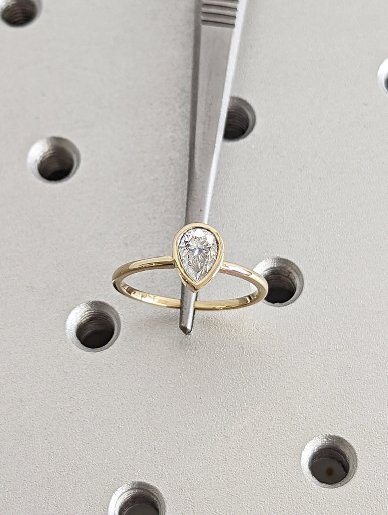 1 CT Pear Cut Moissanite Ring / Bezel Setting Solitaire Ring / 14K Yellow Gold Wedding Bezel Ring / Engagement Ring For Her / Bridal Ring