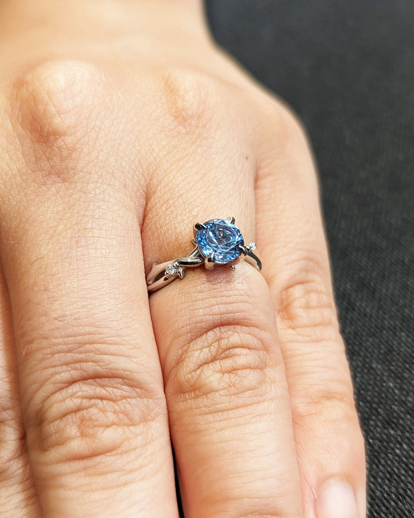 Unique Aquamarine Ring, Elegant Engagement Ring, Blue Promise Ring, 14k Round Cut Aquamarine Ring, Anniversary Birthday Gift For Her