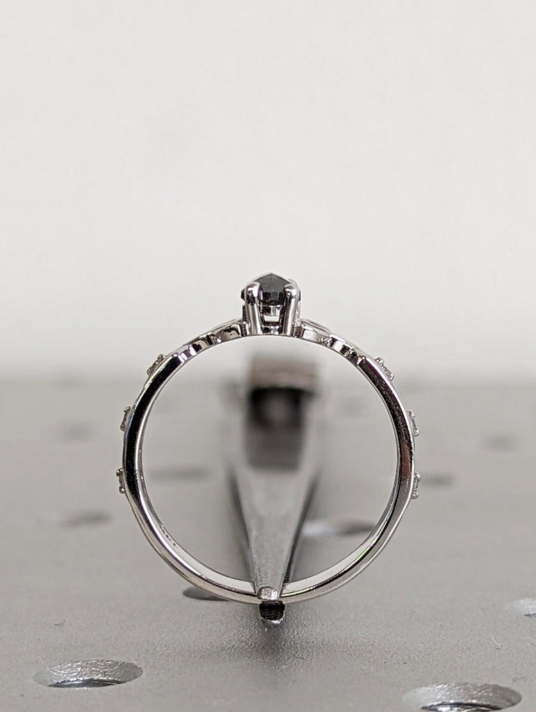 0.5ct Hexagon Salt and Pepper Diamond 14K White Gold Engagement Ring | Celtic Knot Wedding Band | Vintage Proposal Ring | Bridal Jewelry
