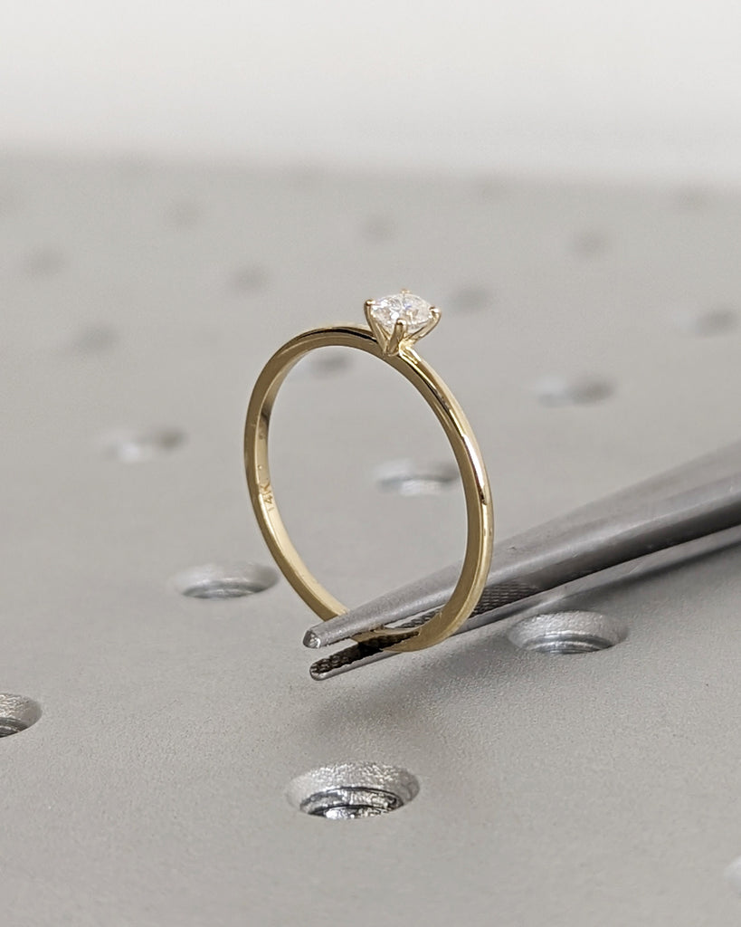 0.25ct Lab Diamond Oval Engagement Ring, Oval Lab Diamond and Solitaire Wedding Ring, Yellow Gold Lab Diamond Ring, Thin Dainty Promise Ring