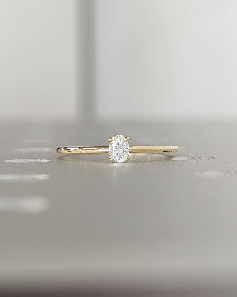 0.25ct Moissanite Oval Engagement Ring, Oval Moissanite and Solitaire Wedding Ring, Yellow Gold Moissanite Ring, Dainty Promise Ring for Her