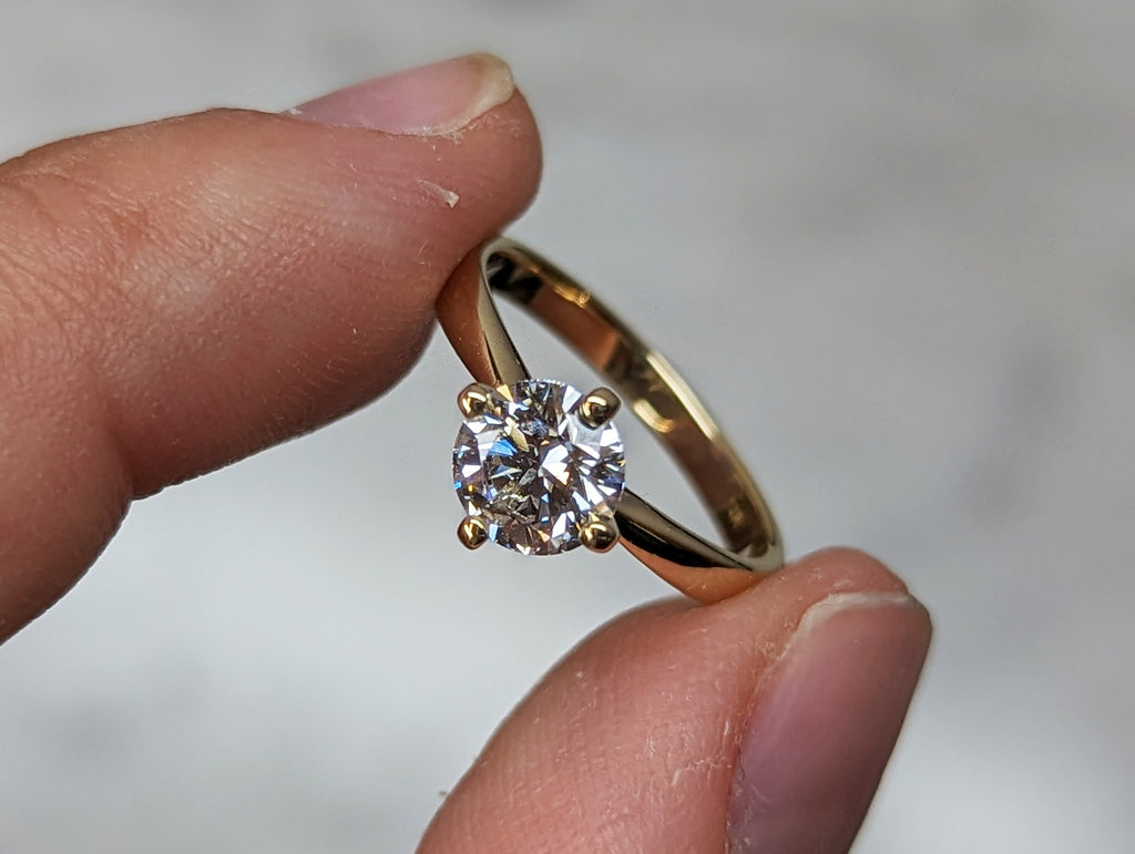 1cts Lab Diamond Round Engagement Ring, Round Lab Diamond and Solitaire Wedding Ring, Yellow Gold Lab Diamond Ring