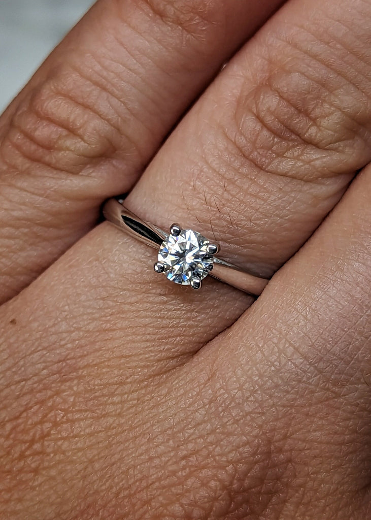 Timeless 0.5ct Round Moissanite Engagement Ring in 14K White Gold | 4-Prong Solitaire Diamond Proposal Rings | Elegant Promise Ring