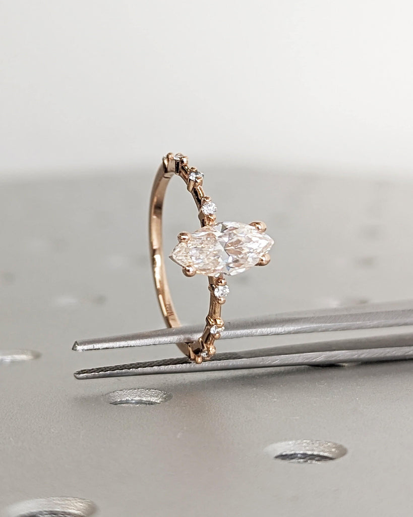 1 Carat Marquise Engagement Ring, Marquise Moissanite Solitaire Engagement Ring, Wedding Ring, Anniversary Ring, 14K Solid Real Rose Gold