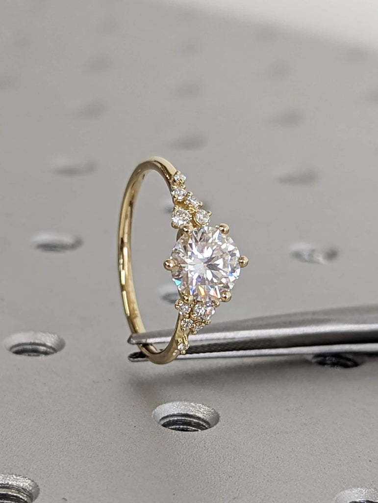1.5ct Round Moissanite 14K Yellow Gold 6 Prongs Snowdrift Diamond Cluster Wedding Anniversary Ring
