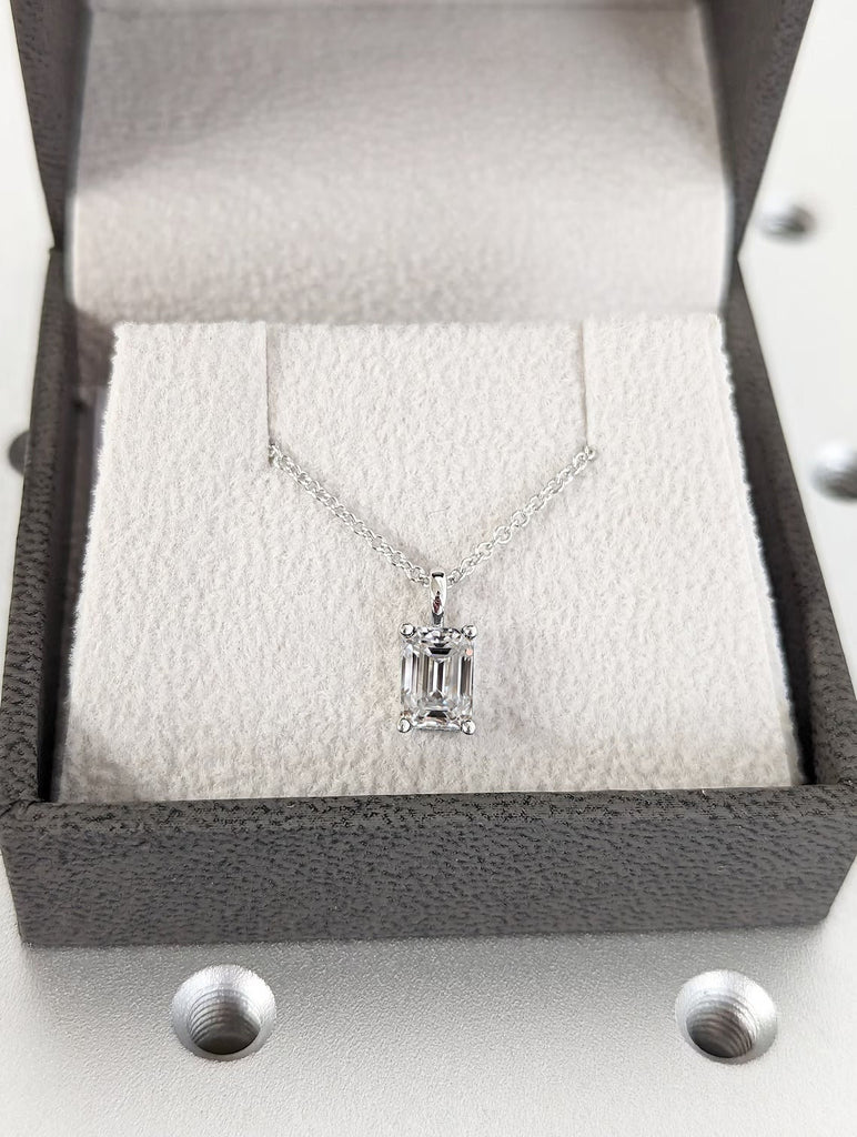 Emerald Cut Moissanite Solitaire Necklace, Moissanite Necklace, 1ct Emerald Cut Necklace, 14K|18K Solid Gold Necklace, Bridal Gift for Her