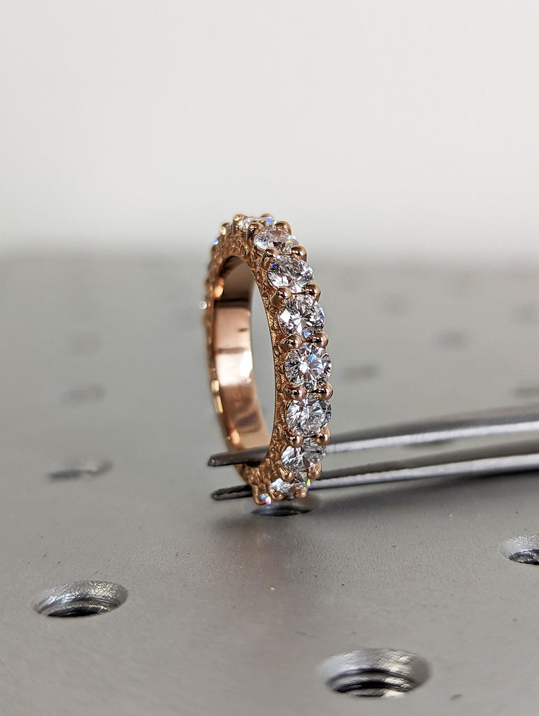 2.45 TCW round cut wedding band,half eternity band,14k rose gold moissanite wedding band,unique eternity ring,thick modern,stackable ring