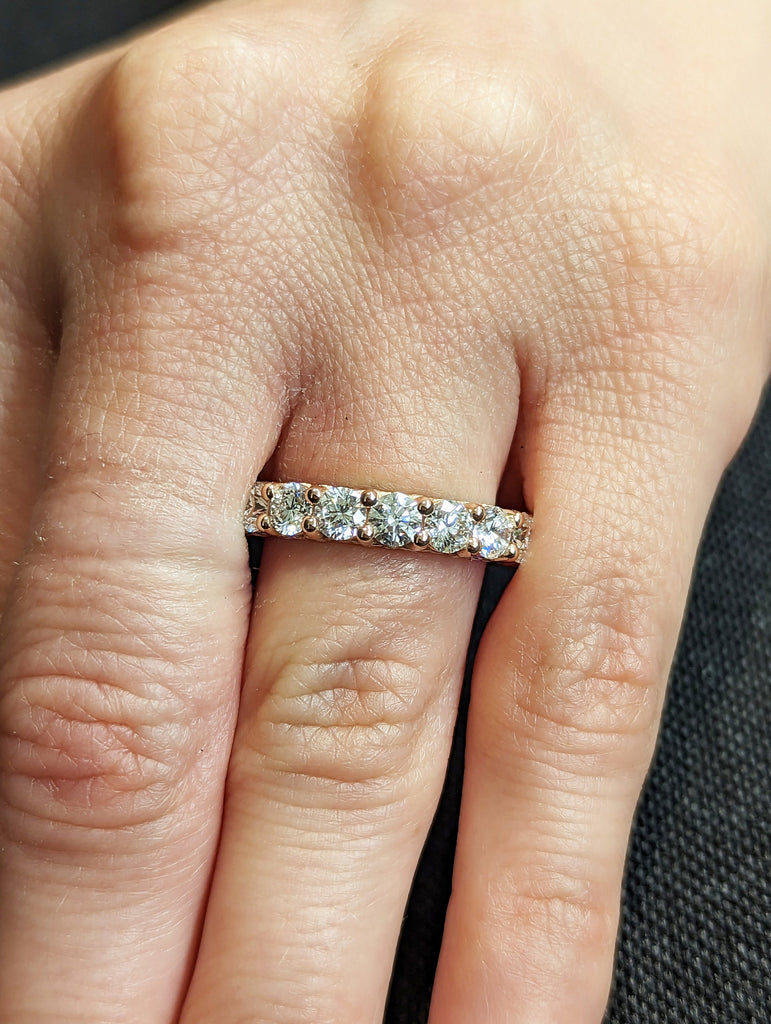 2.45 TCW round cut wedding band,half eternity band,14k rose gold moissanite wedding band,unique eternity ring,thick modern,stackable ring