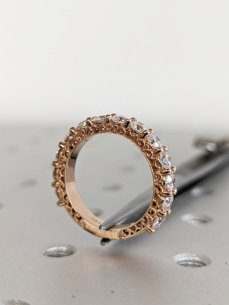 2.45 TCW round cut wedding band,half eternity band,14k rose gold moissanite wedding band,unique eternity ring,thick modern,stackable ring