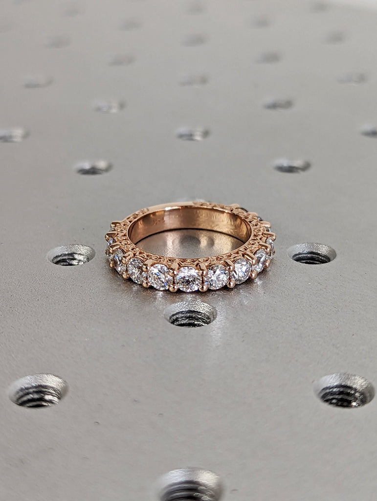 2.45 TCW round cut wedding band,half eternity band,14k rose gold moissanite wedding band,unique eternity ring,thick modern,stackable ring