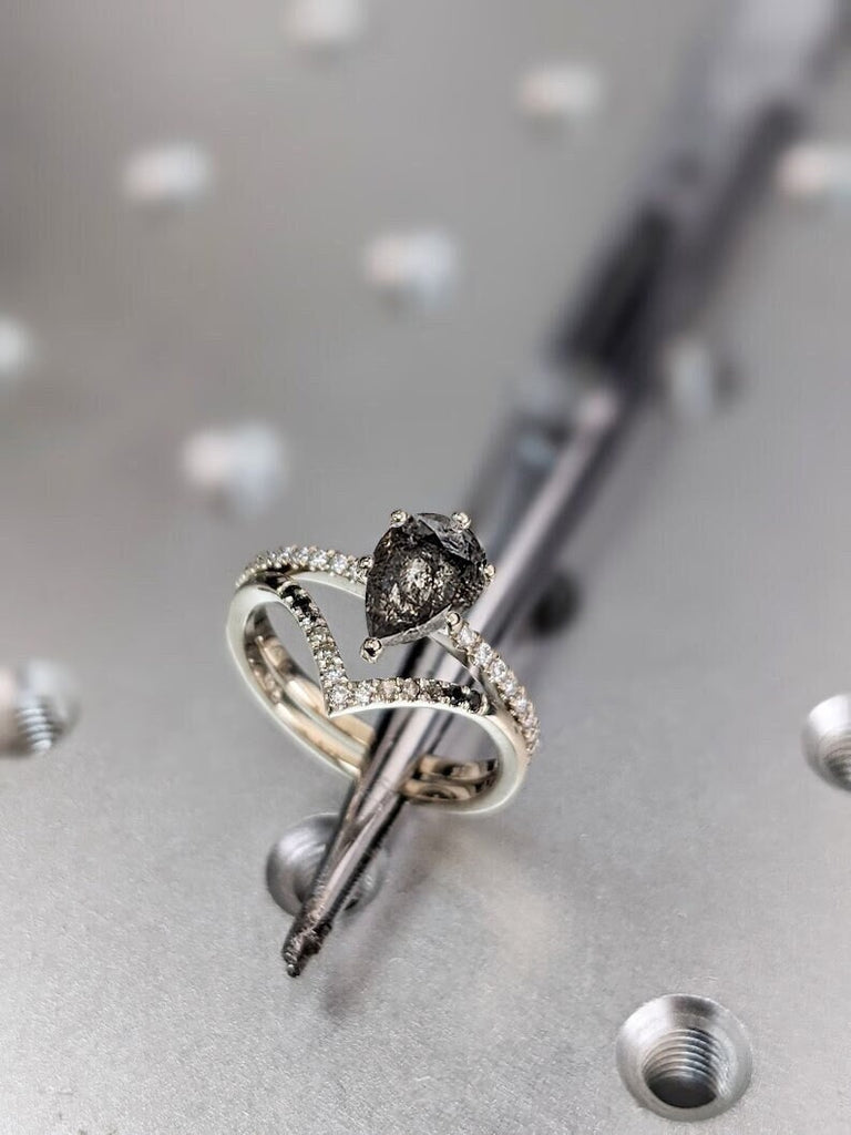 Vintage salt and pepper diamond engagement ring white gold engagement ring diamond eternity ring wedding Bridal Anniversary promise ring