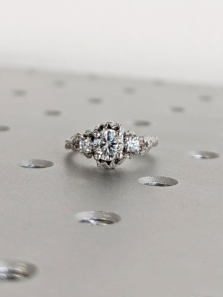 Nature inspired moissanite bridal ring / Branch diamond engagement ring / Twig moissanite engagement ring / Twig and Thistle Leaf / Art Deco