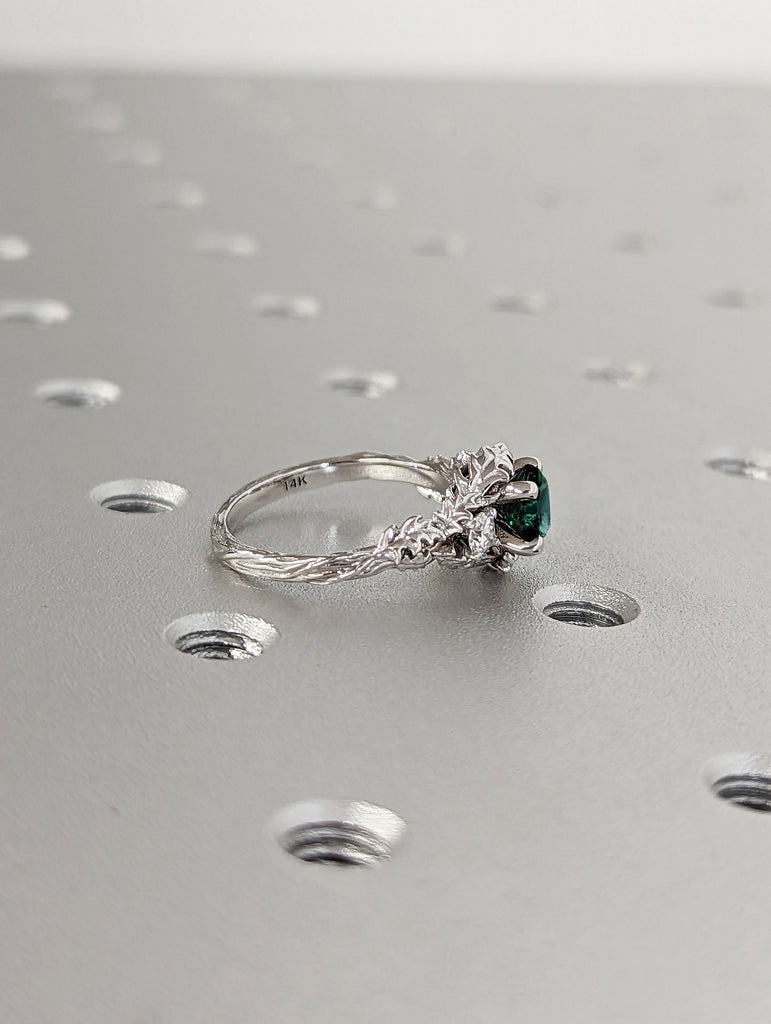 Nature inspired emerald bridal ring / Branch emerald engagement ring / Twig emerald engagement ring / Twig and Thistle Leaf Ring / Art Deco