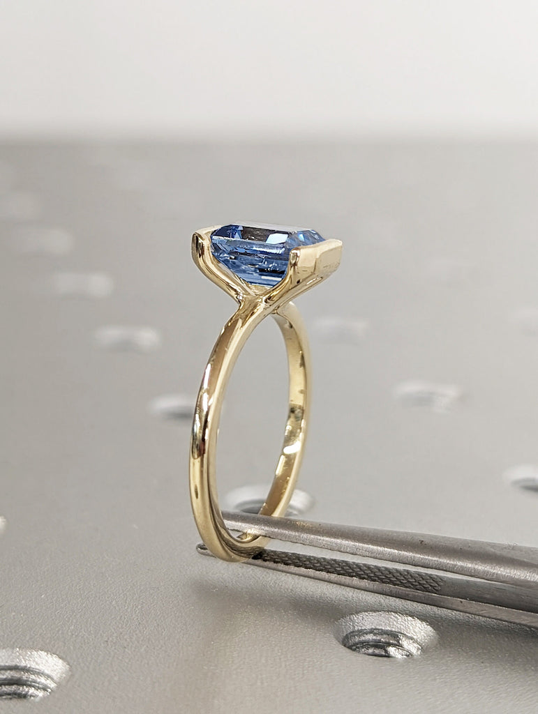 Unique Aquamarine Ring, Elegant Floating Bezel Engagement Ring, Blue Promise Ring, 14k Radiant Cut Aquamarine Ring, Anniversary Gift For Her