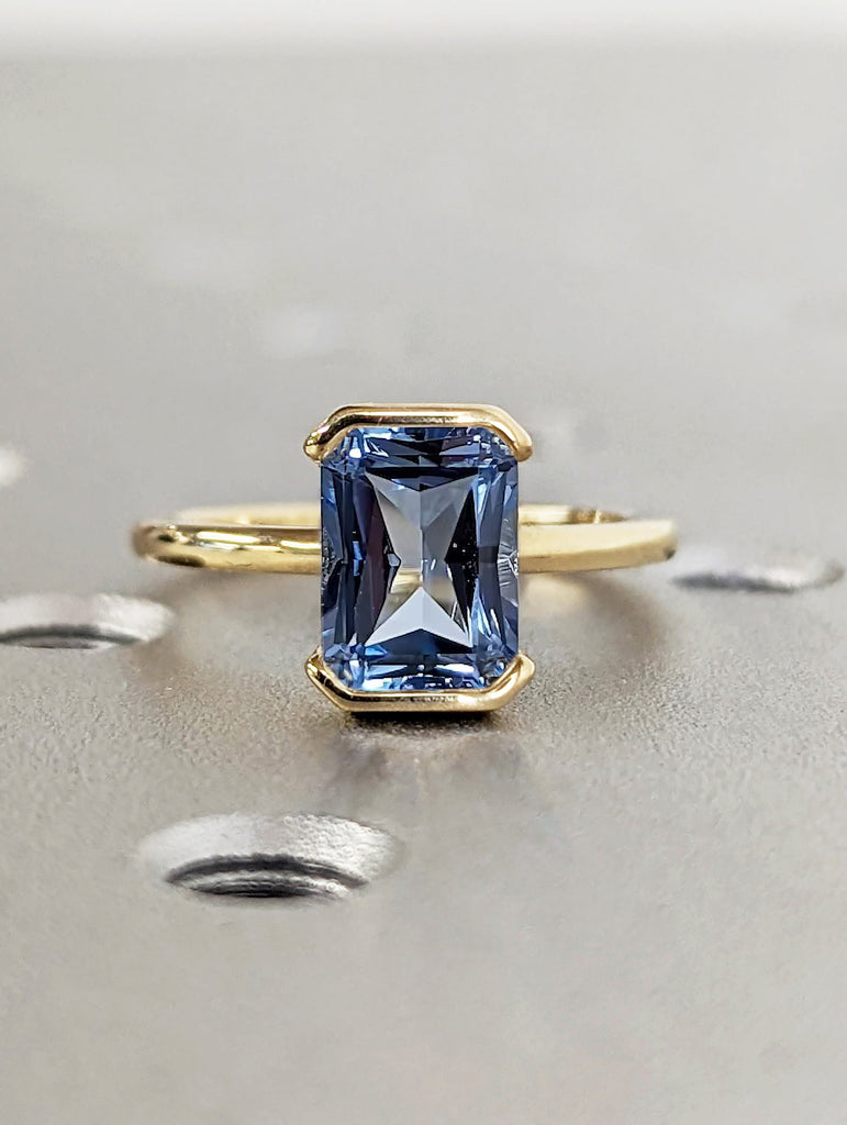 Unique Aquamarine Ring, Elegant Floating Bezel Engagement Ring, Blue Promise Ring, 14k Radiant Cut Aquamarine Ring, Anniversary Gift For Her