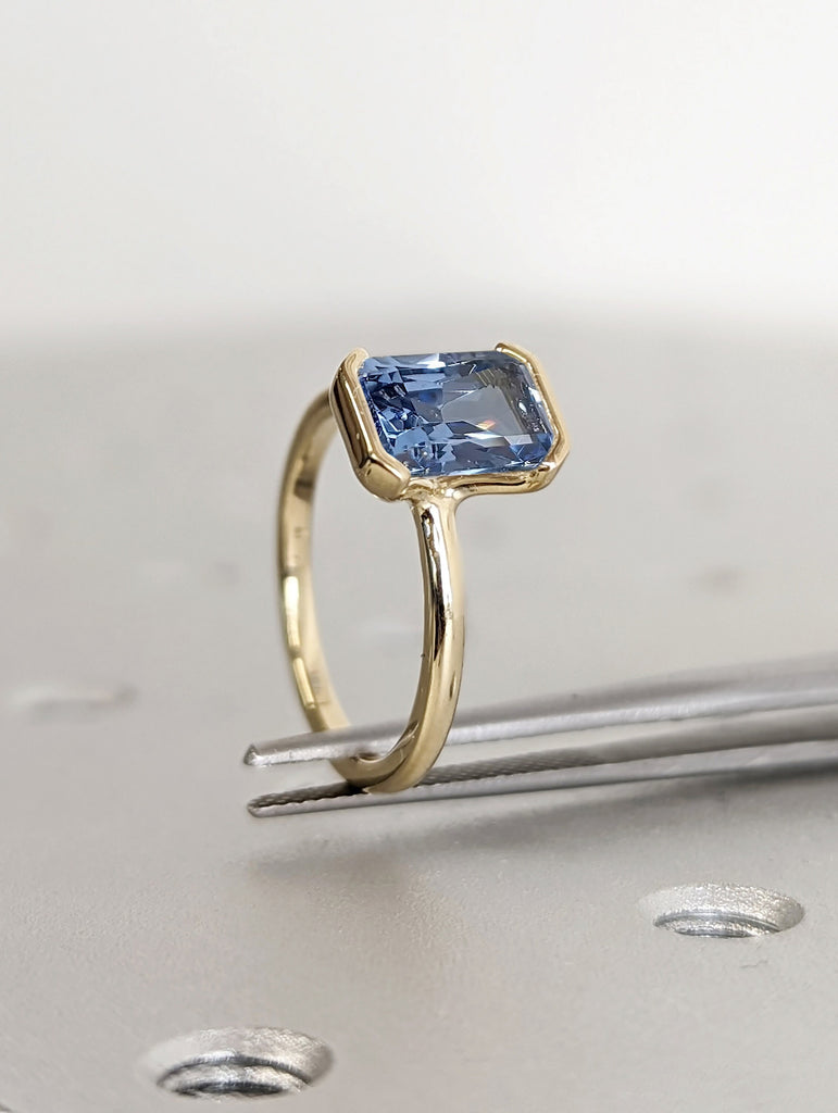 Unique Aquamarine Ring, Elegant Floating Bezel Engagement Ring, Blue Promise Ring, 14k Radiant Cut Aquamarine Ring, Anniversary Gift For Her