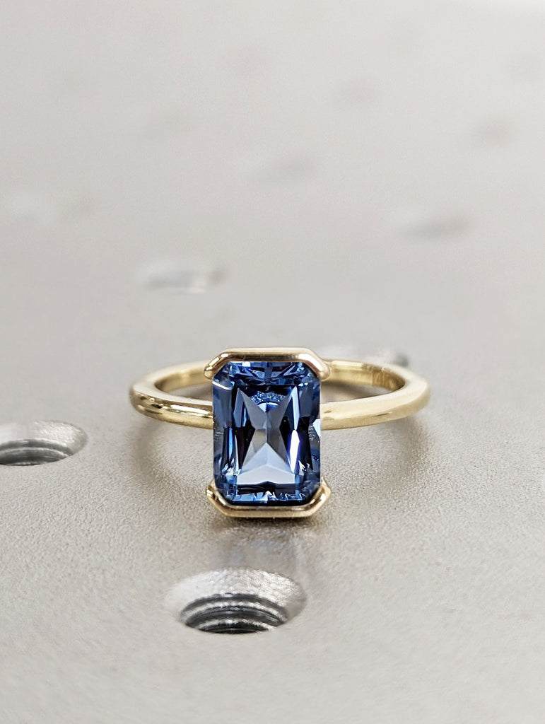 Unique Aquamarine Ring, Elegant Floating Bezel Engagement Ring, Blue Promise Ring, 14k Radiant Cut Aquamarine Ring, Anniversary Gift For Her