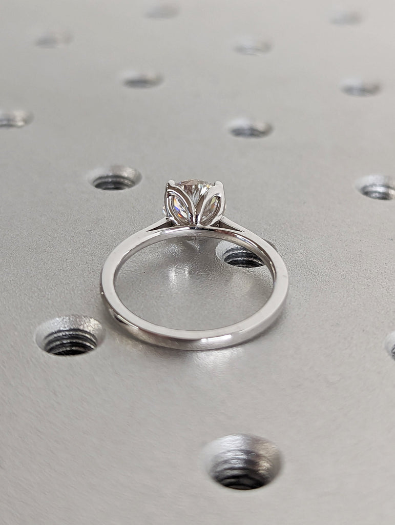 Tulip Ring Tulip Engagement Ring For Women 14K Solid White Gold Ring Round Engagement Ring Floral Ring Organic Flower Nature Inspired Ring