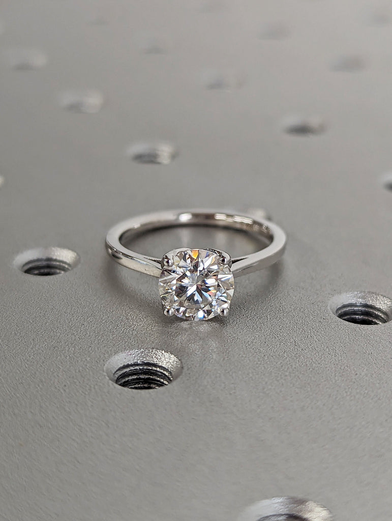 Round cut Moissanite Engagement Ring, 14K/18K Solid White Gold, vintage Unique tulip ring women, wedding Bridal ring, floral engagement ring