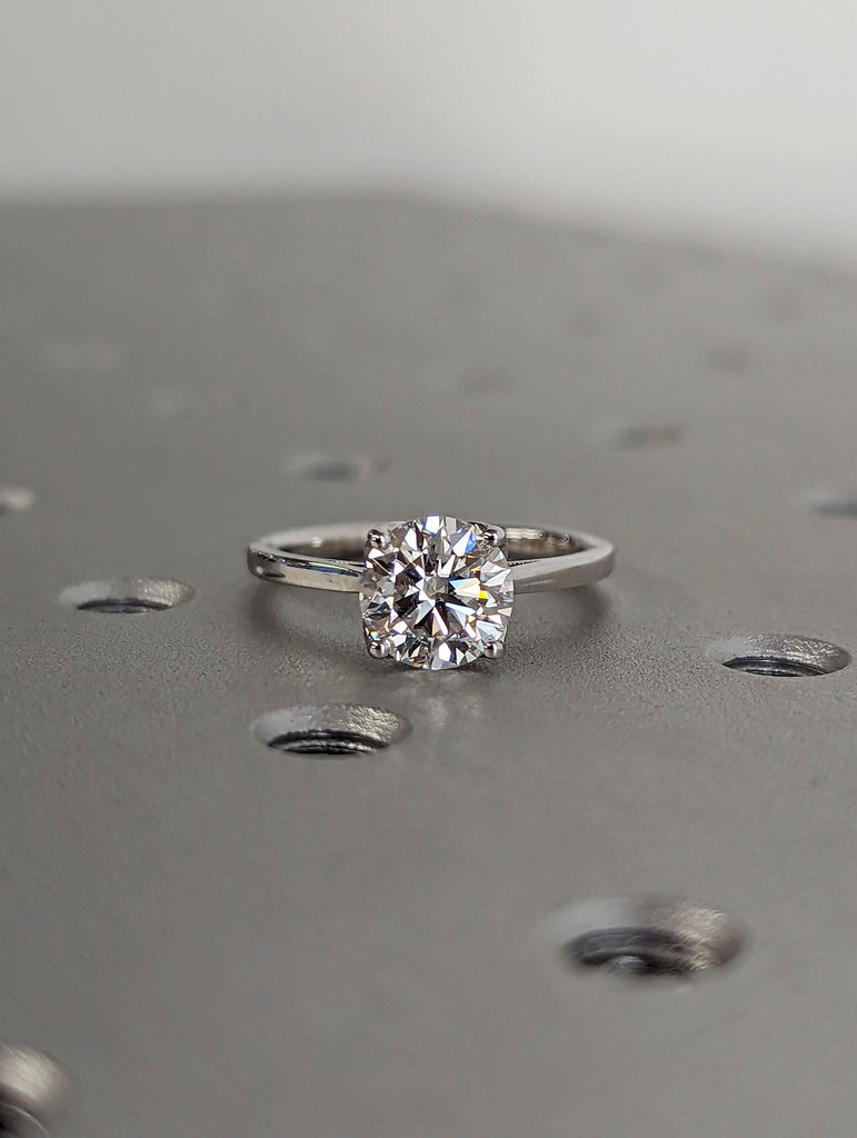 Round cut Moissanite Engagement Ring, 14K/18K Solid White Gold, vintage Unique tulip ring women, wedding Bridal ring, floral engagement ring