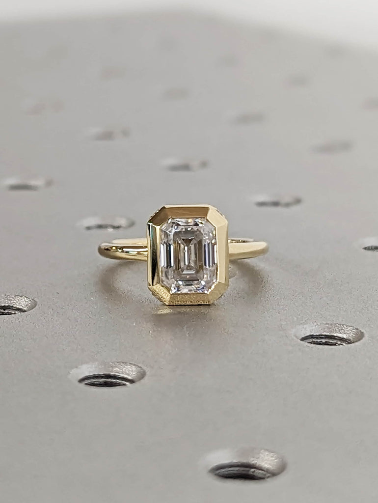 1.5ct Emerald Cut Moissanite Solitaire 14k Yellow Gold Engagement Ring